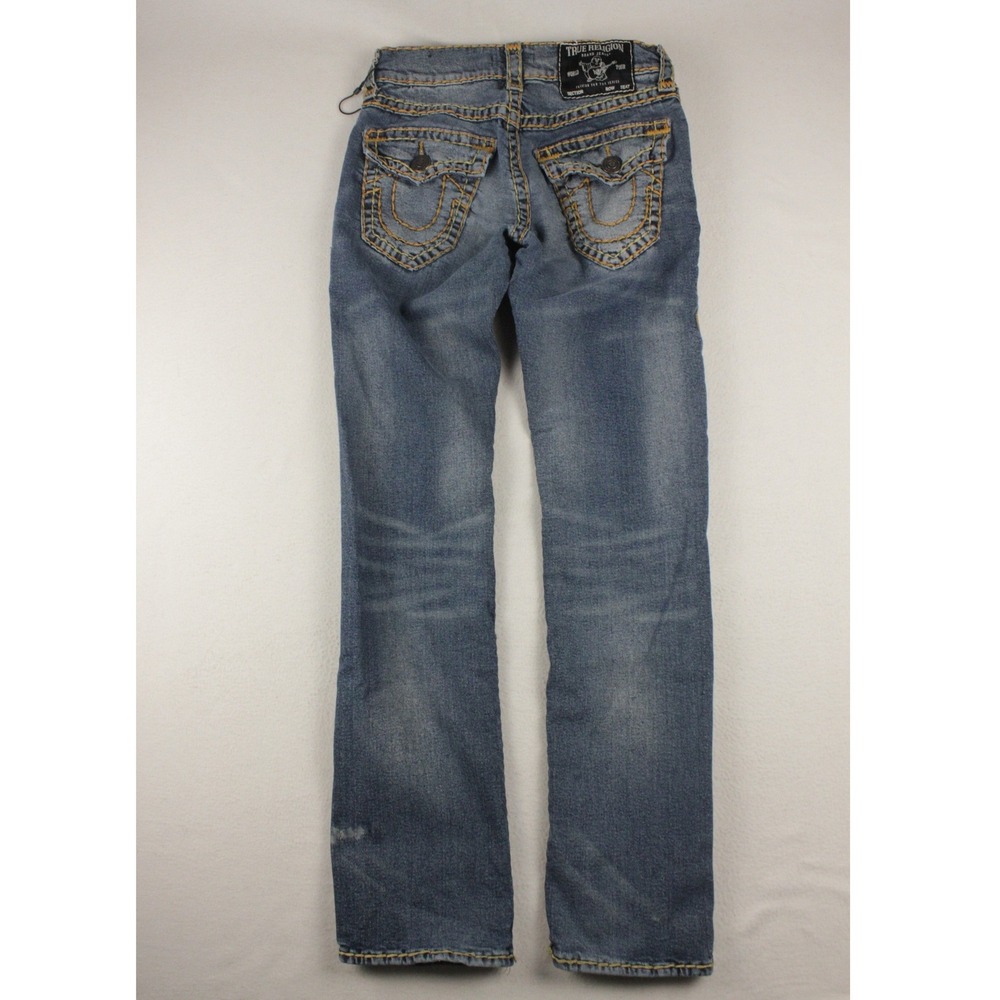 True Religion Ricky Jeans Men 28x32 Relaxed Straight Tan/Gold Stitch Flap Pocket